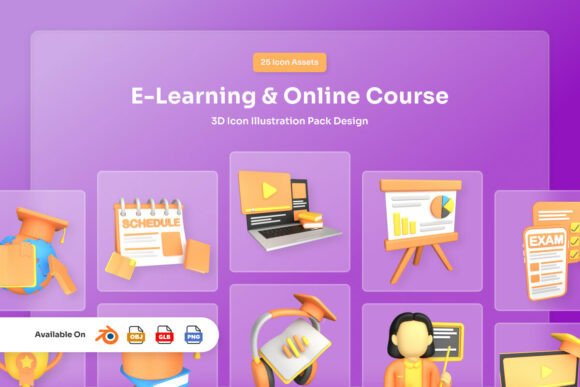 Download E-Learning &amp; Online Course 3D Icon Pack - Learn Collection