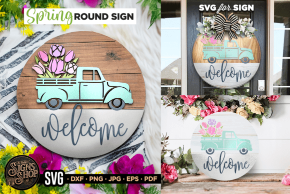 Download Welcome Spring Truck | SVG Round Sign - Premium Bundle