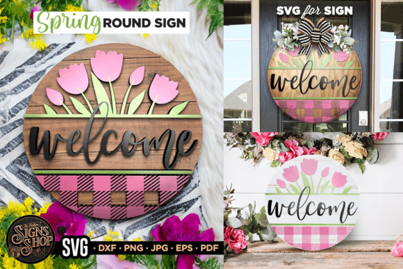 Download Welcome Pink Plaid | SVG Round Sign - Premium Bundle